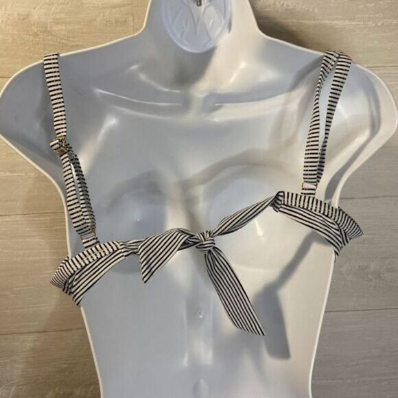 Women's Striped Two Piece‎ Lightly Lined Twist Front Top Shirred Side Bottom - Picture 7 of 8